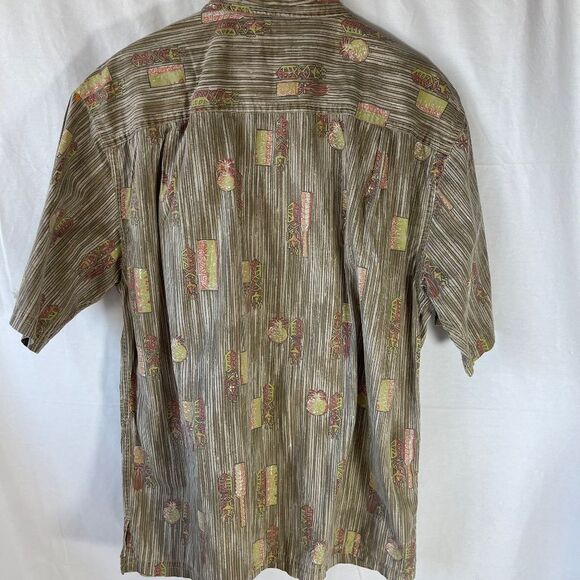 Kahala 1936 Tan/BrownTropical Stripe Print Casual Button Down Shirt Sz  … - Picture 2 of 7